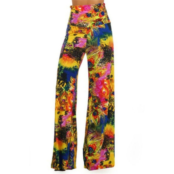 Beatnix Fashions Pants - Always Yellow Multi-Color Wide Leg Palazzo Pants